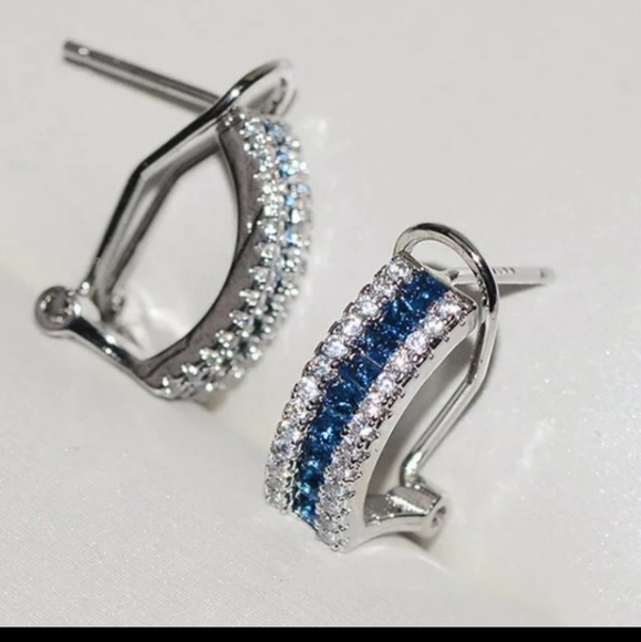 Sterling silver Blue&White Diamond stud earrings - Picture 2 of 3
